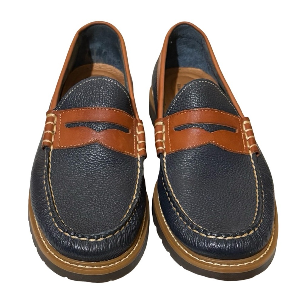 G.H. Bass & Co. Weejuns Lenox Navy Blue and Brown Leather Penny Loafers - Picture 2 of 9